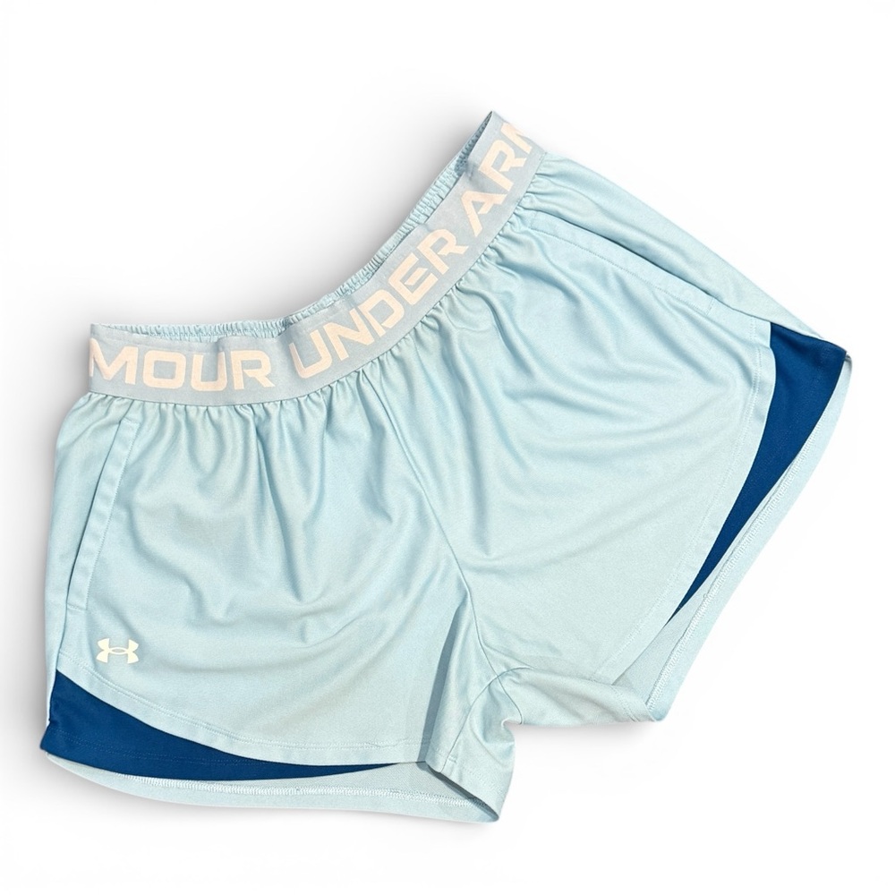 Under Armour Women's Play Up 3.0 Athletic Shorts Sky and Royal Blue 1X Workout